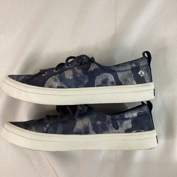 Sperry Women’s Leather Navy Camo Print Slip On Sneakers Size 6.5 - Picture 5 of 10